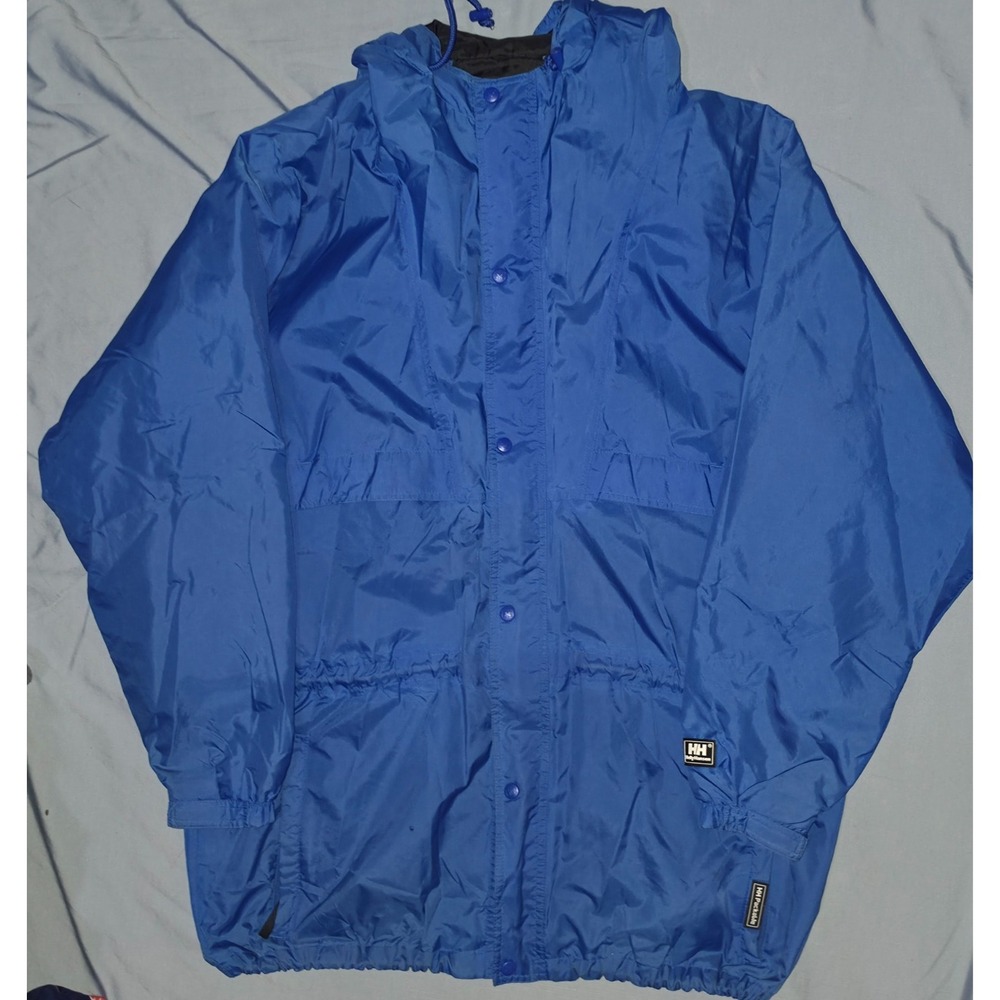 Helly‎ Hansen Mens Nylon Jacket Blue Hooded Windbreaker Lined Packable Size 2XL